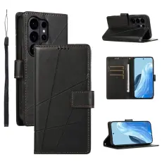 OEM - Pl&aring;nboksfodral f&ouml;r Samsung Galaxy S26 Ultra Konstl&auml;der med handledsrem - Svart