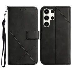 OEM - Pl&aring;nboksfodral f&ouml;r Samsung Galaxy S26 Ultra Konstl&auml;der med handledsrem - Svart
