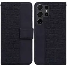 OEM - Pl&aring;nboksfodral f&ouml;r Samsung Galaxy S26 Ultra Konstl&auml;der med handledsrem - Svart