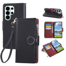 OEM - Pl&aring;nboksfodral f&ouml;r Samsung Galaxy S26 Ultra Konstl&auml;der med handledsrem - Svart