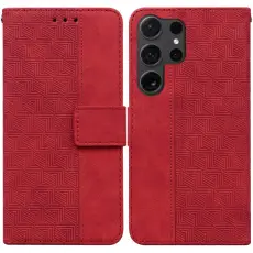 OEM - Pl&aring;nboksfodral f&ouml;r Samsung Galaxy S26 Ultra Konstl&auml;der med rem - R&ouml;d