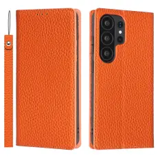 OEM - Pl&aring;nboksfodral f&ouml;r Samsung Galaxy S26 Ultra &Auml;kta l&auml;der - Orange