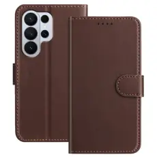 OEM - Pl&aring;nboksfodral f&ouml;r Samsung Galaxy S26 Ultra Konstl&auml;der St&auml;ll - Brun