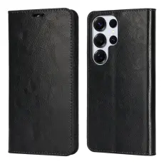 OEM - Pl&aring;nboksfodral f&ouml;r Samsung Galaxy S26 Ultra &Auml;kta l&auml;der - Svart