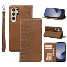 OEM - Pl&aring;nboksfodral f&ouml;r Samsung Galaxy S26 Ultra Konstl&auml;der - Brun