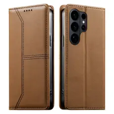 OEM - Pl&aring;nboksfodral f&ouml;r Samsung Galaxy S26 Ultra St&auml;llfunktion Konstl&auml;der - Brun