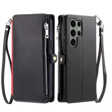 OEM - Pl&aring;nboksfodral f&ouml;r Samsung Galaxy S26 Ultra TPU + Konstl&auml;der - Svart