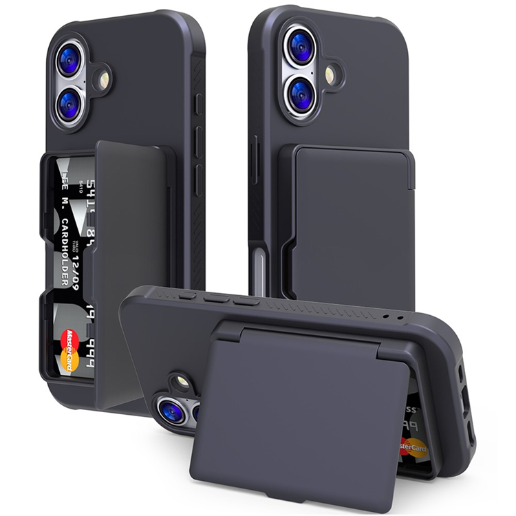 iPhone 17 Mobilskal Korthållare Mirror Kickstand (Svart) | 2353 | AlltMobil