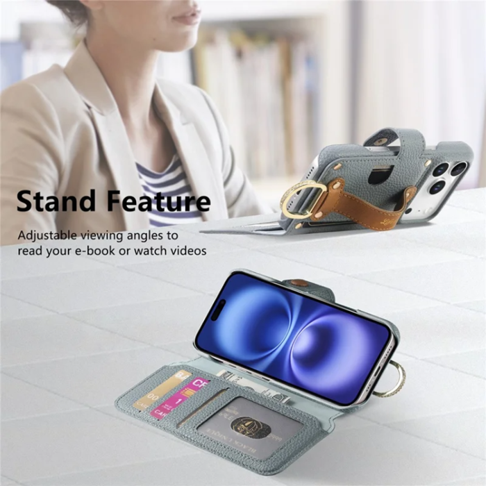 A-One Brand - iPhone 17 Pro Max Konstläder Plånboksfodral RFID-Skydd Zipper - Blå