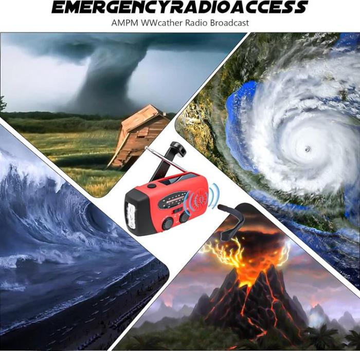 A-One Brand - Vevradio 2000mAh Powerbank med Solceller och Ficklampa - Röd