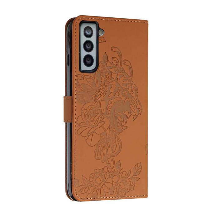 A-One Brand - Tiger Flower Plånboksfodral till Galaxy S21 - Brun
