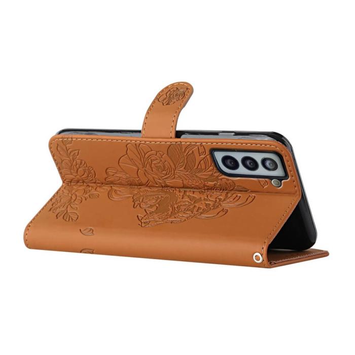 A-One Brand - Tiger Flower Plånboksfodral till Galaxy S21 - Brun