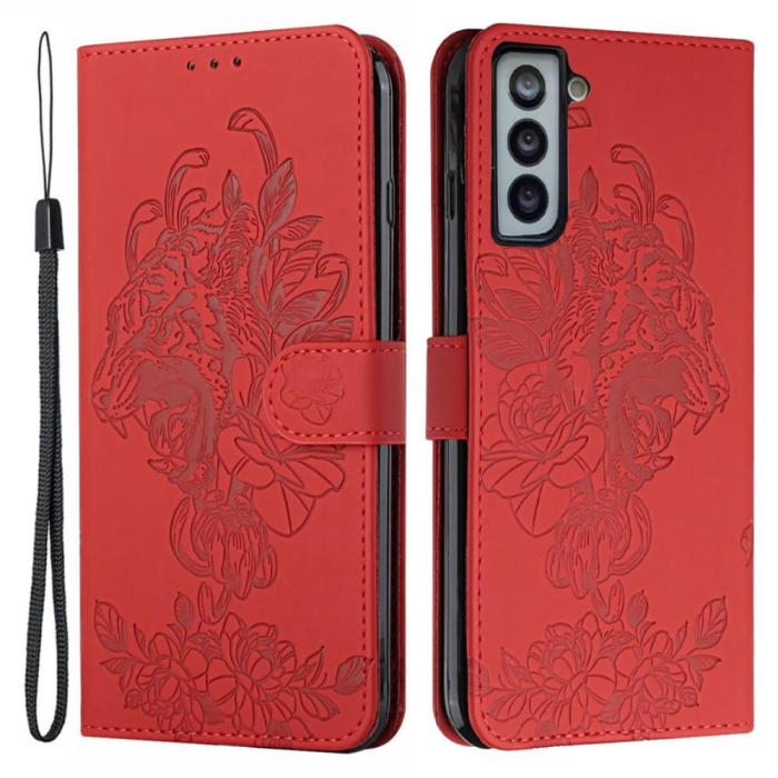 A-One Brand - Tiger Flower Plånboksfodral till Galaxy S21 - Röd