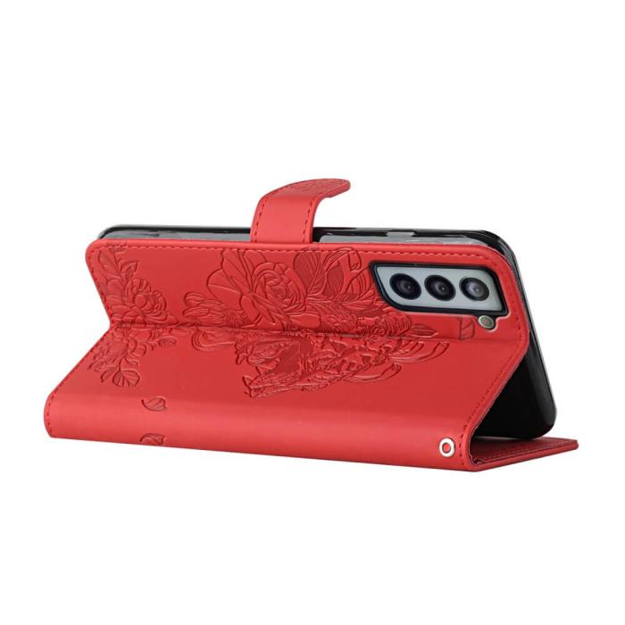 A-One Brand - Tiger Flower Plånboksfodral till Galaxy S21 - Röd