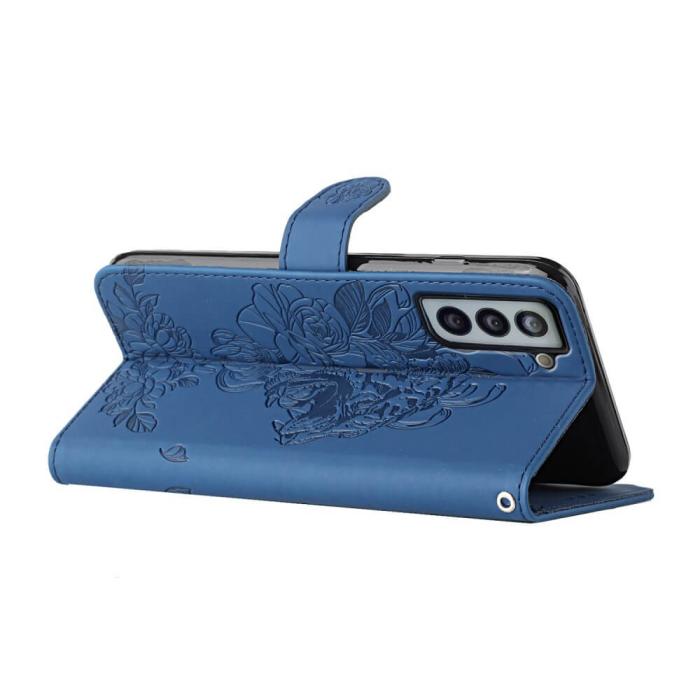 A-One Brand - Tiger Flower Plånboksfodral till Galaxy S21 - Blå