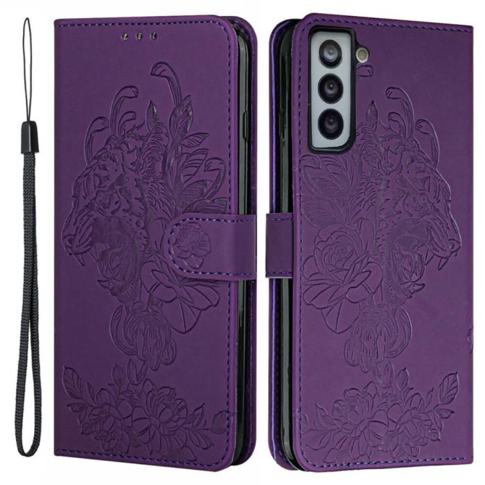 A-One Brand - Tiger Flower Plånboksfodral till Galaxy S21 - Lila