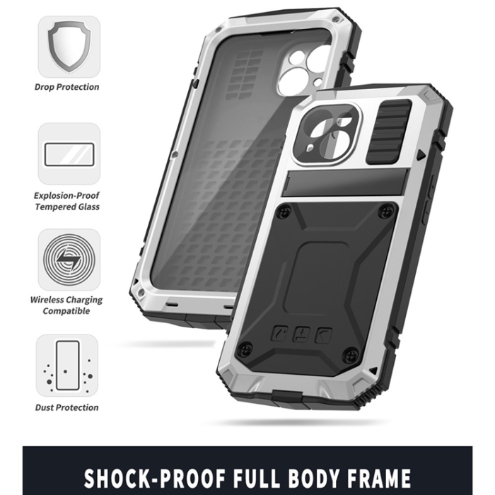 R-JUST - R-JUST iPhone 15 Plus Mobilskal med Härdat Glas - Silver