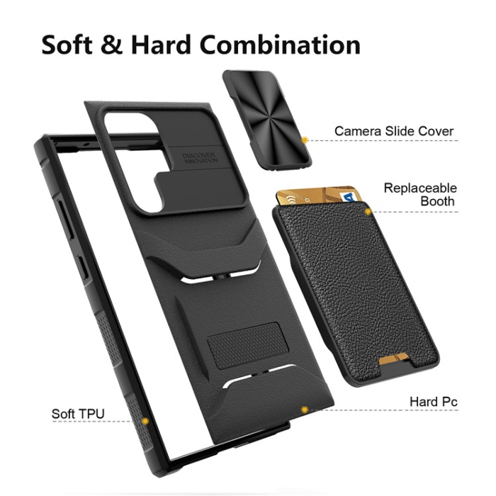 OEM - Galaxy S23 Plus Mobilskal Korthållare Kamera Slider - Svart