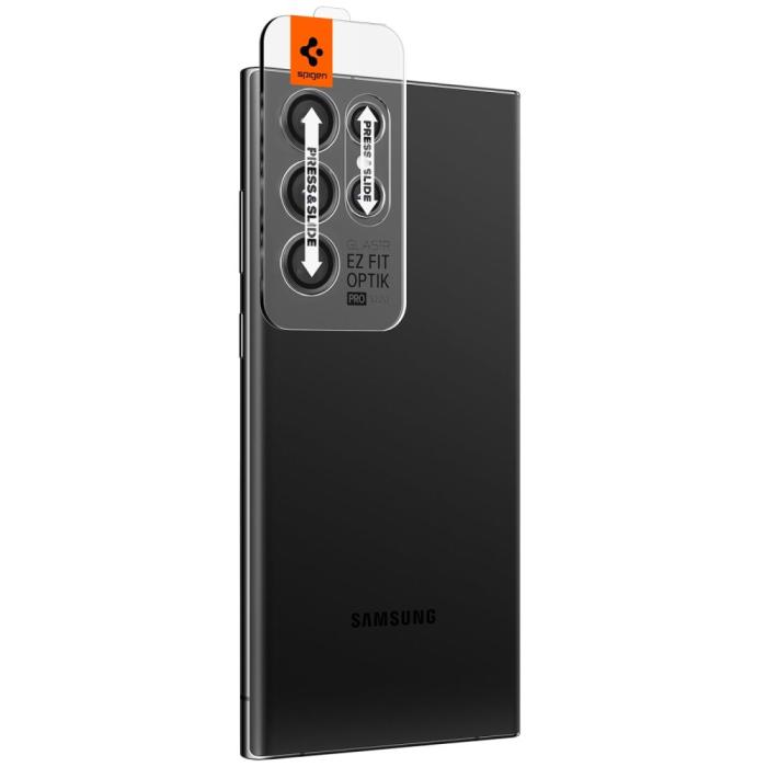 UTGATT - Spigen Galaxy S22 Ultra Kameralinsskydd i Härdat Glas EZ-FIT 2-Pack - Svart