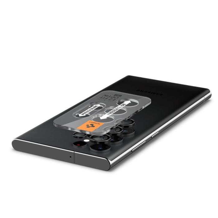 UTGATT - Spigen Galaxy S22 Ultra Kameralinsskydd i Härdat Glas EZ-FIT 2-Pack - Svart