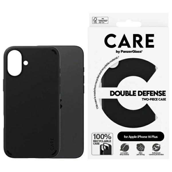 CARE By PanzerGlass iPhone 16 Plus Mobilskal Double Defense - Svart | 2353 | AlltMobil