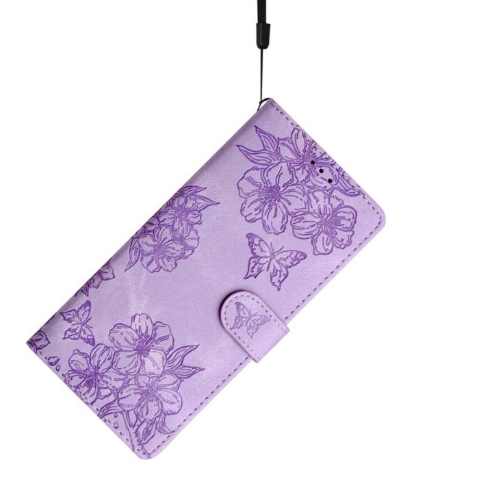 OEM - Mobilskal till Samsung Galaxy S26 Ultra KonstLäder Fjäril Blommönster - Lila