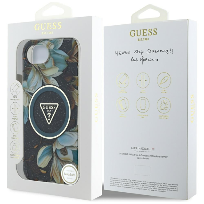 Guess - Guess iPhone 16e Mobilskal Magsafe Glitter Flower - Svart