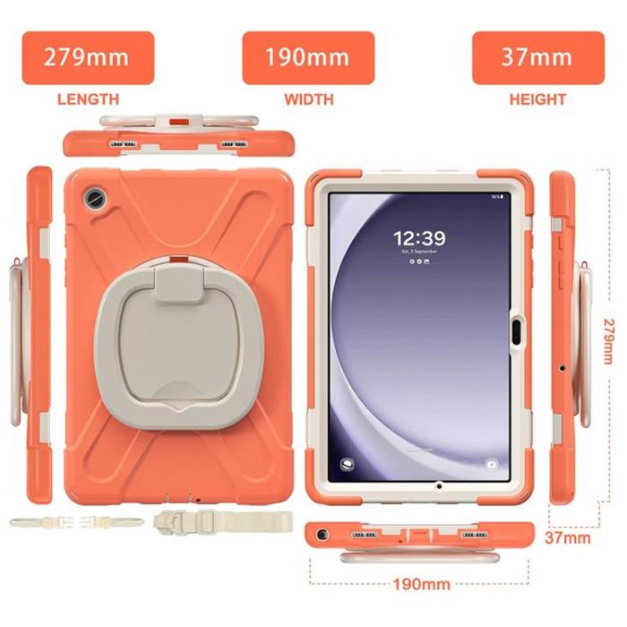 A-One Brand - Galaxy Tab A9 Plus Skal Kickstand Handle Grip - Coral Orange