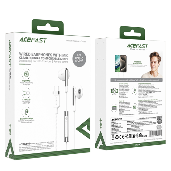 Acefast - Acefast L3 In-Ear USB-C Hörlurar med Mikrofon - Vit