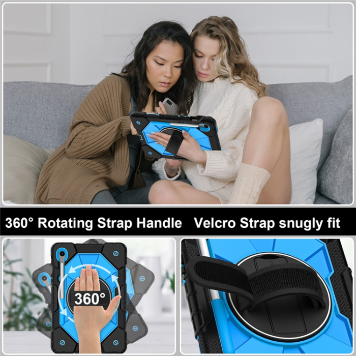 A-One Brand - Galaxy Tab S10 FE/S9 FE/S9 Skal Kickstand med Rem - Svart/Blå