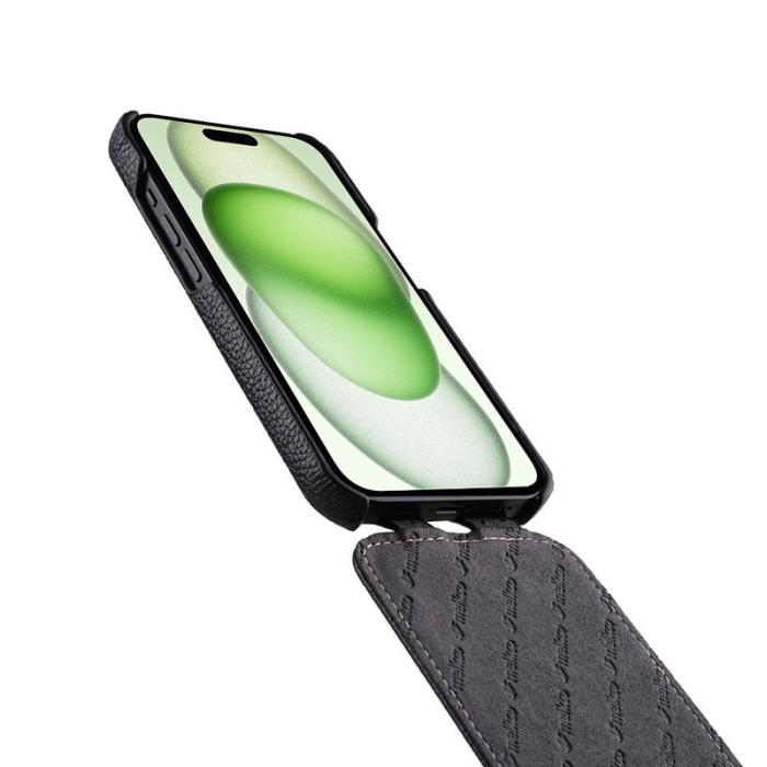 Melkco - MELKCO Mobilskal till iPhone 15 Plus Vertikalt Flip Äkta Läder + PC Lila