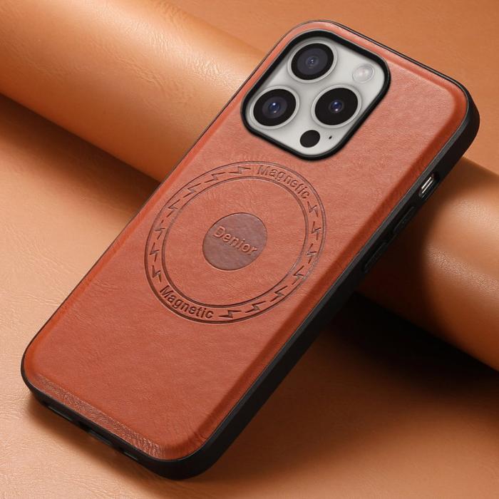DENIOR - DENIOR A10 Mobilskal till iPhone 16 Pro Max Äkta Läder PC+TPU Brun
