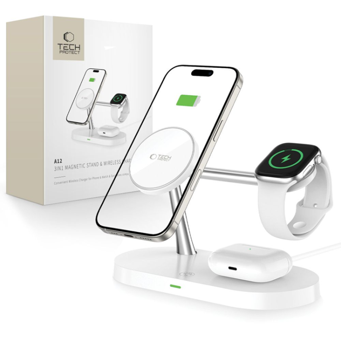  - 4-in-1 Trådlös Laddare Magsafe iPhone, Apple Watch, AirPods - Vit
