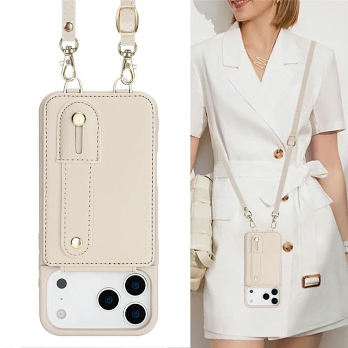 A-One Brand - iPhone 17 Pro Max Mobilskal korthållare Med Axelrem - Beige