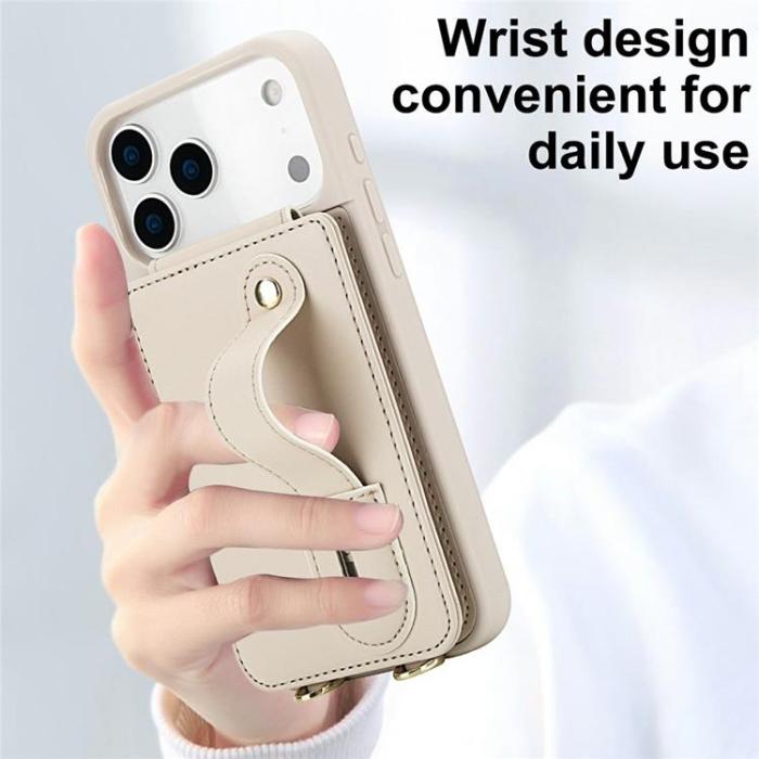 A-One Brand - iPhone 17 Pro Max Mobilskal korthållare Med Axelrem - Beige