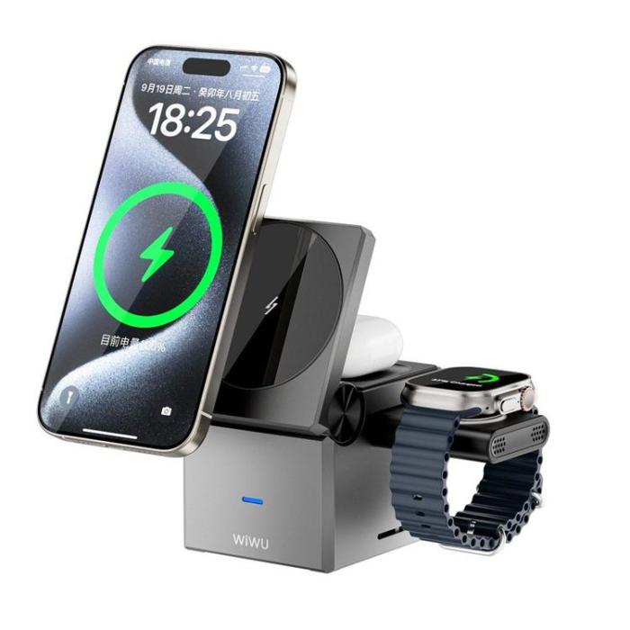 WIWU - WiWU 3in1 Hopfällbar Trådlös Laddare Apple Watch, iPhone, Airpods 15W
