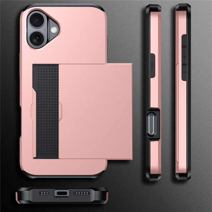 Amorus - AMORUS iPhone 17 Mobilskal Med Glidande Korthållare - Svart