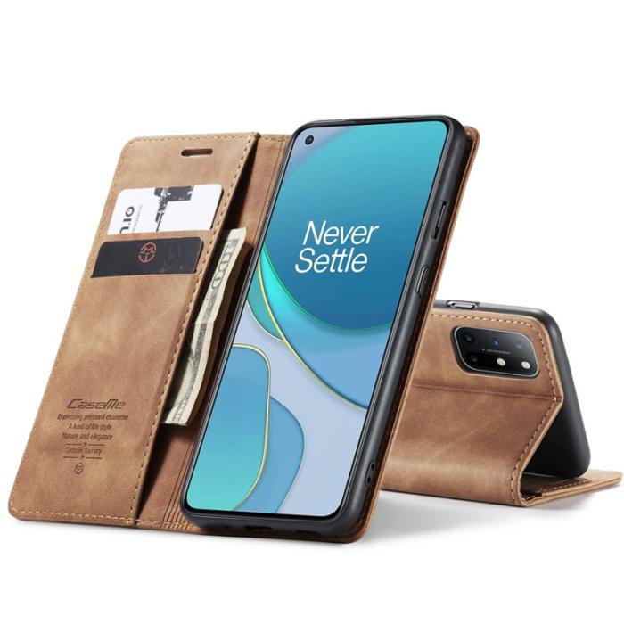 Caseme - CASEME 013 Auto-absorberande Plånboksfodral Konstläder OnePlus 8T - Brun