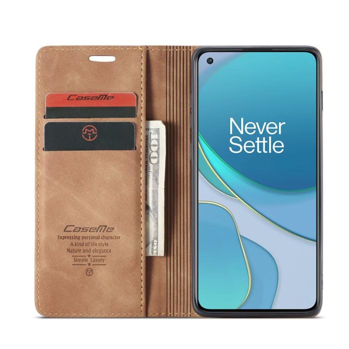 Caseme - CASEME 013 Auto-absorberande Plånboksfodral Konstläder OnePlus 8T - Brun
