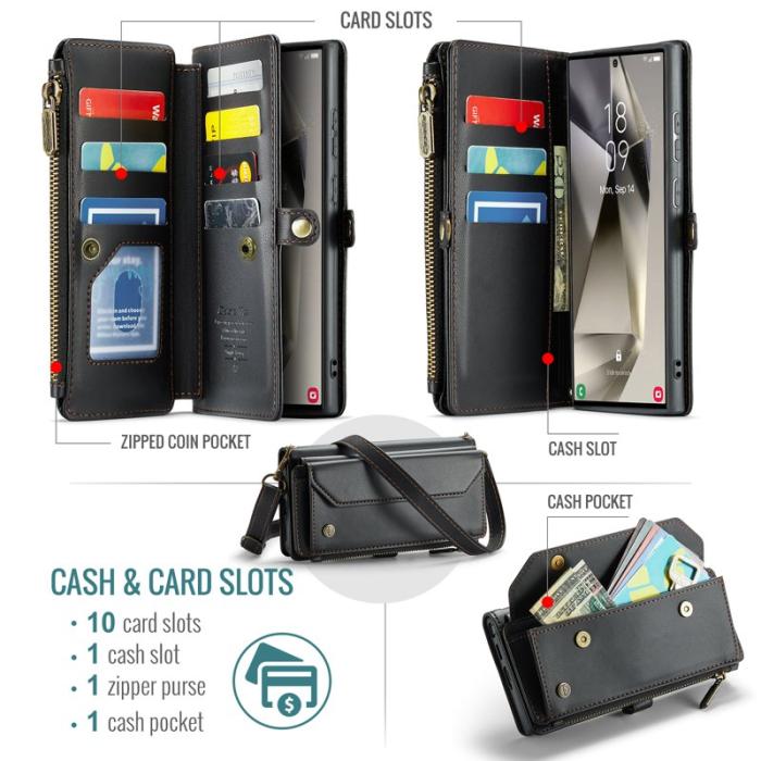 Caseme - CASEME Plånboksfodral Konstläder för Samsung Galaxy S25 Ultra - Svart