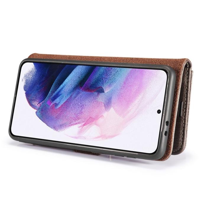 DG.MING - DG.MING Samsung Galaxy S21 4G/5G Plånboksfodral Äkta Läder 2-i-1 Grå
