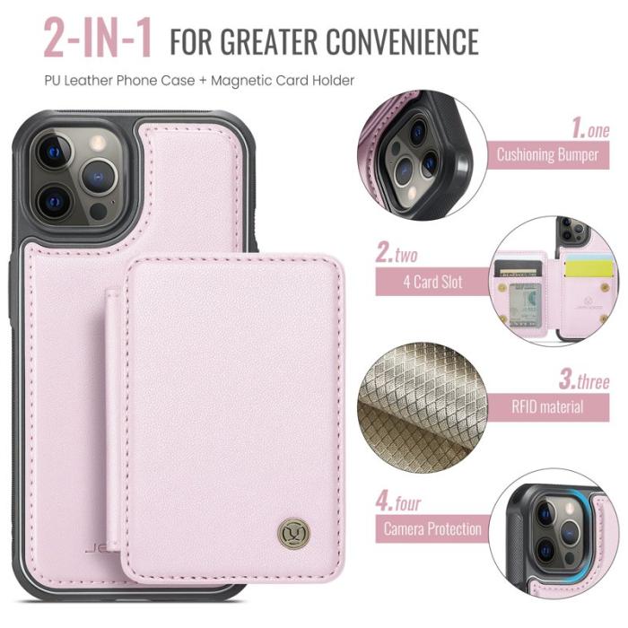 JEEHOOD - JEEHOOD J05 Mobilskal till iPhone 12 Pro Max Läder med Kortfack - Rosa