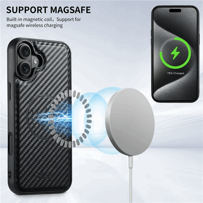 SUTENI - SUTENI iPhone 16 Plus Mobilskal Magsafe Korthållare Carbon Fiber