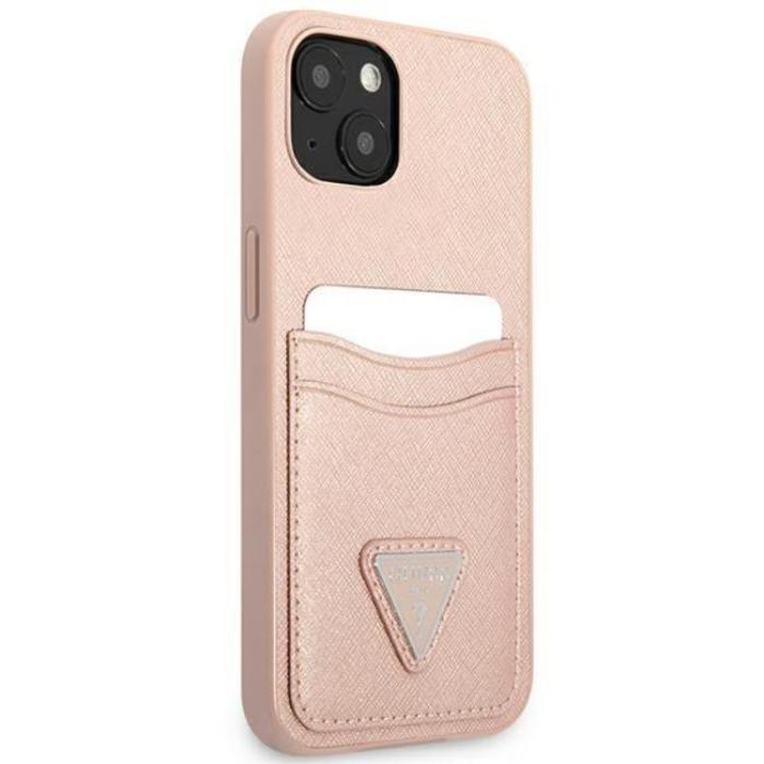 Guess - Guess iPhone Mini Skal Korthållare Saffiano Triangle Logo - Rosa