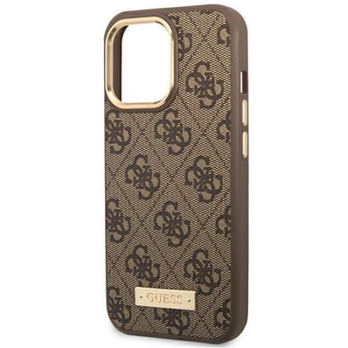 Guess - GUESS iPhone 14 Pro Mobilskal MagSafe 4G Logo Plate - Brun