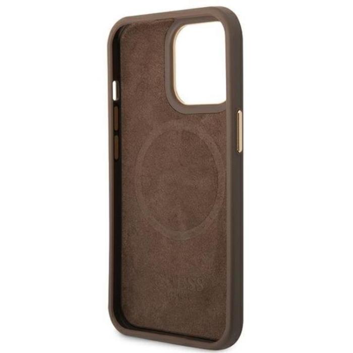 Guess - GUESS iPhone 14 Pro Mobilskal MagSafe 4G Logo Plate - Brun
