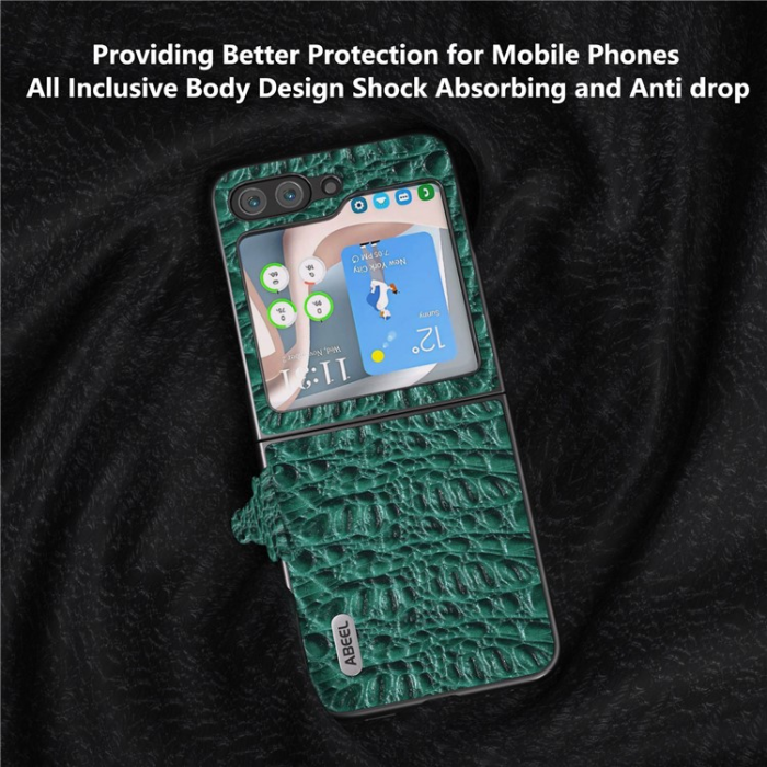 ABEEL - ABEEL Galaxy Z Flip 5 Mobilskal Äkta Läder Cowhide - Grön