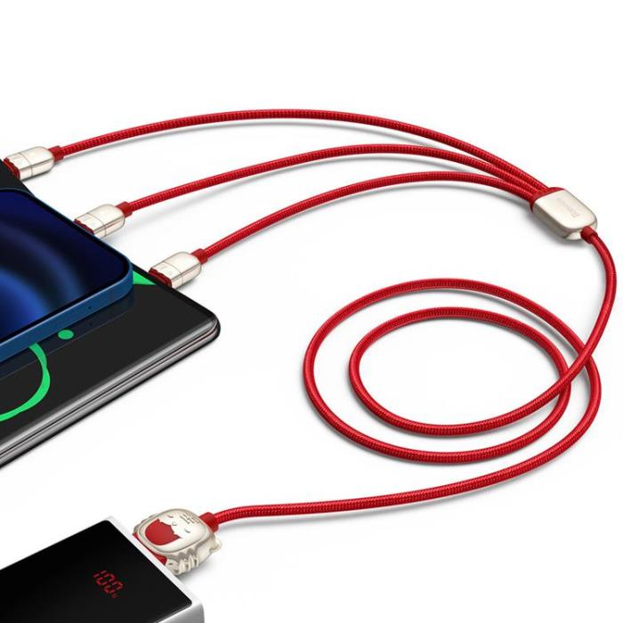 UTGATT5 - Baseus Tiger 3in1 Lightning USB-C Micro USB Kabel 1.2m - Röd
