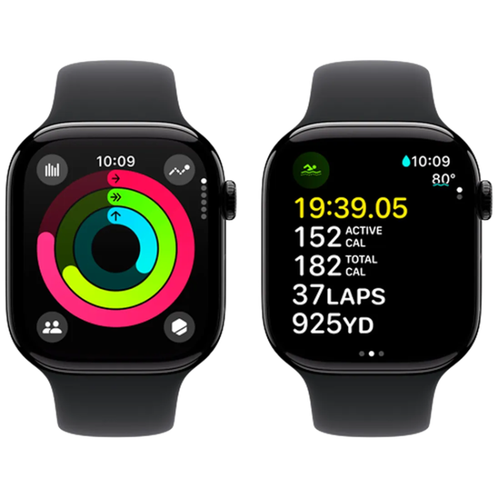 Apple - Apple Watch Series 10 46mm (GPS) Svart (Rubber Band Svart S/M)