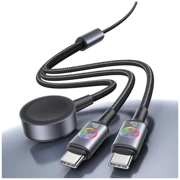 USAMS - USAMS USB-C till USB-C 72W Kabel med Trådlös laddare för Watch 1.2m Huan SJ754